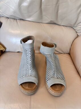 Skechers Light Gray Perforated Ankle Wedge Sandals